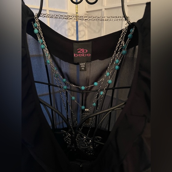 2B BEBE SS Pleated Waist Ruffle Poplin Dress Black NWT - Picture 7 of 11